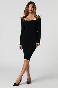 Ribbed Knit Long Sleeve Midi Sweater Dress