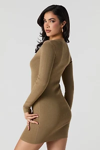 Ribbed Button-Up Sweater Dress