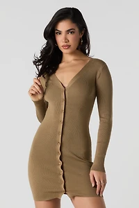 Ribbed Button-Up Sweater Dress