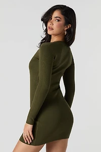 Ribbed Button-Up Sweater Dress