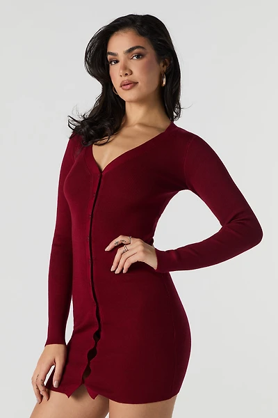 Robe-chandail côtelée boutonnée