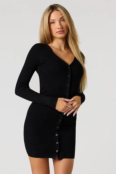 Ribbed Button-Up Sweater Dress