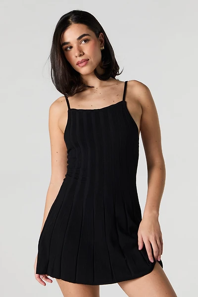 Pleated Knit Mini Dress