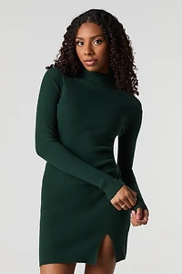Ribbed Mock Neck Mini Sweater Dress