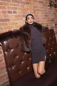 Ribbed Mock Neck Mini Sweater Dress