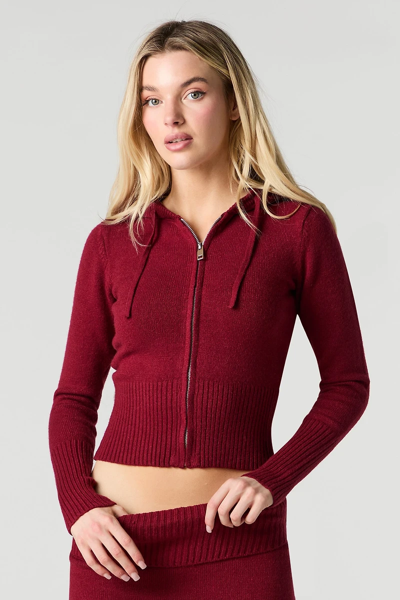 Haut à capuchon en tricot côtelé et glissière