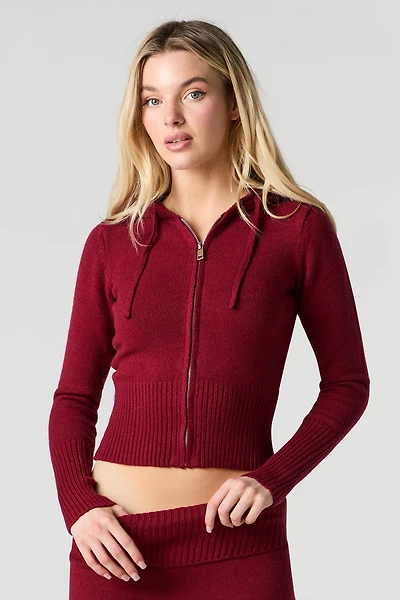 Haut à capuchon en tricot côtelé et glissière