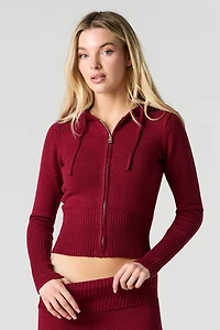 Haut à capuchon en tricot côtelé et glissière