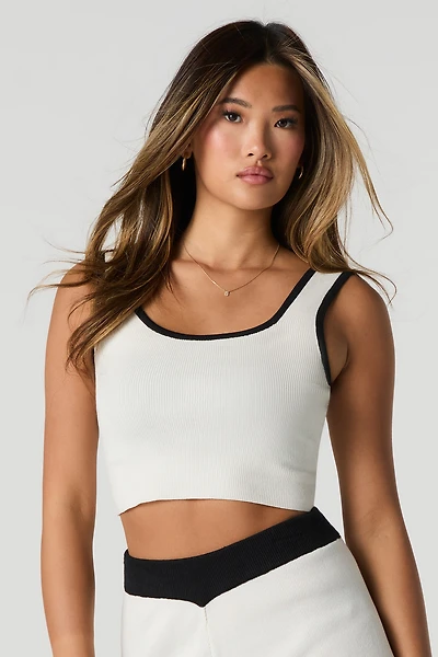 Camisole écourtée en tricot à bordure contrastante