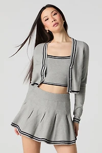 Knit Striped Trim Pleated Tennis Skort