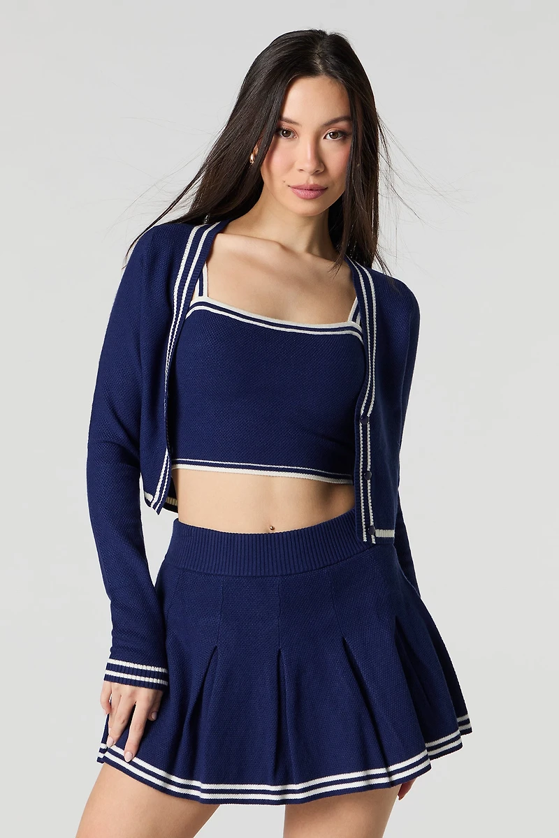 Jupe-short de tennis plissée avec liséré en tricot rayé