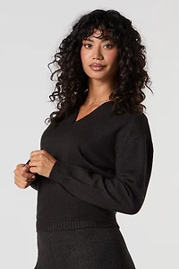 Knit Collared V-Neck Sweater