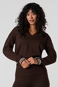 Knit Collared V-Neck Sweater