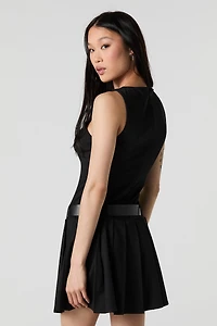 Belted Pleated Mini Dress