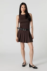 Belted Pleated Mini Dress