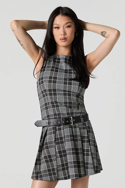 Belted Pleated Mini Dress