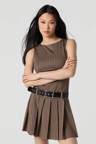 Belted Pleated Mini Dress