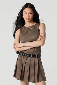 Belted Pleated Mini Dress