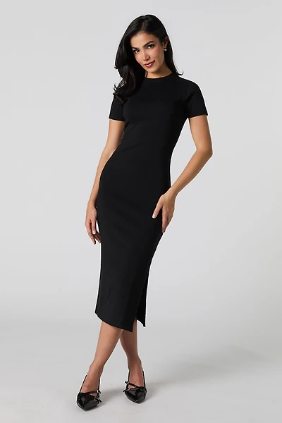 Short Sleeve Slit Midi Dress