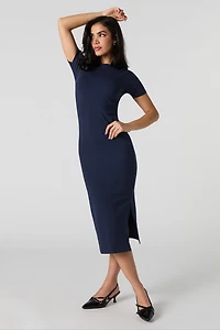 Short Sleeve Slit Midi Dress