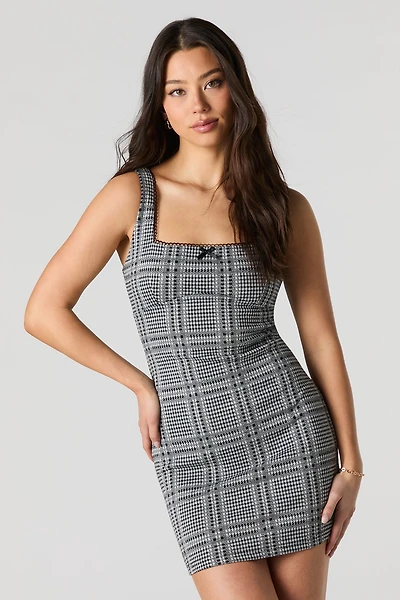 Jacquard Knit Square Neck Mini Dress