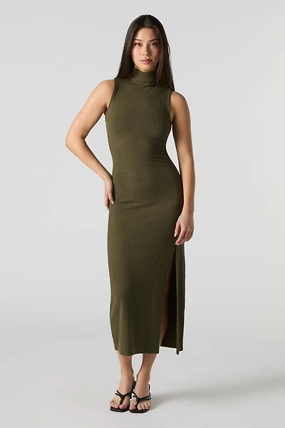 Ribbed Knit Mock Neck Midi Dress