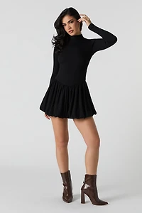 Ribbed Knit Bubble Mini Dress