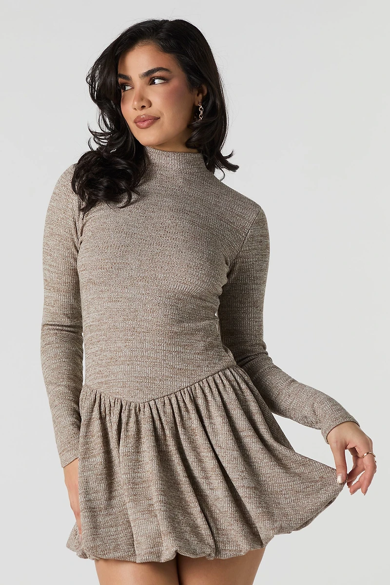 Ribbed Knit Bubble Mini Dress