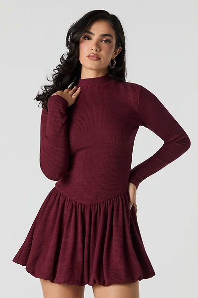Ribbed Knit Bubble Mini Dress