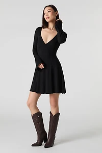 Minirobe trapèze en tricot à manche longue