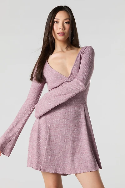 Minirobe trapèze en tricot à manche longue