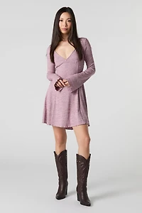 Minirobe trapèze en tricot à manche longue