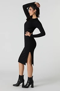 Ribbed Slit Midi Sweater Dress