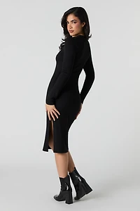Ribbed Slit Midi Sweater Dress