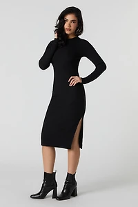 Ribbed Slit Midi Sweater Dress