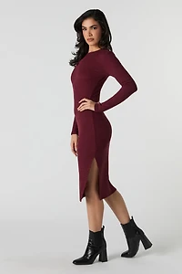 Ribbed Slit Midi Sweater Dress