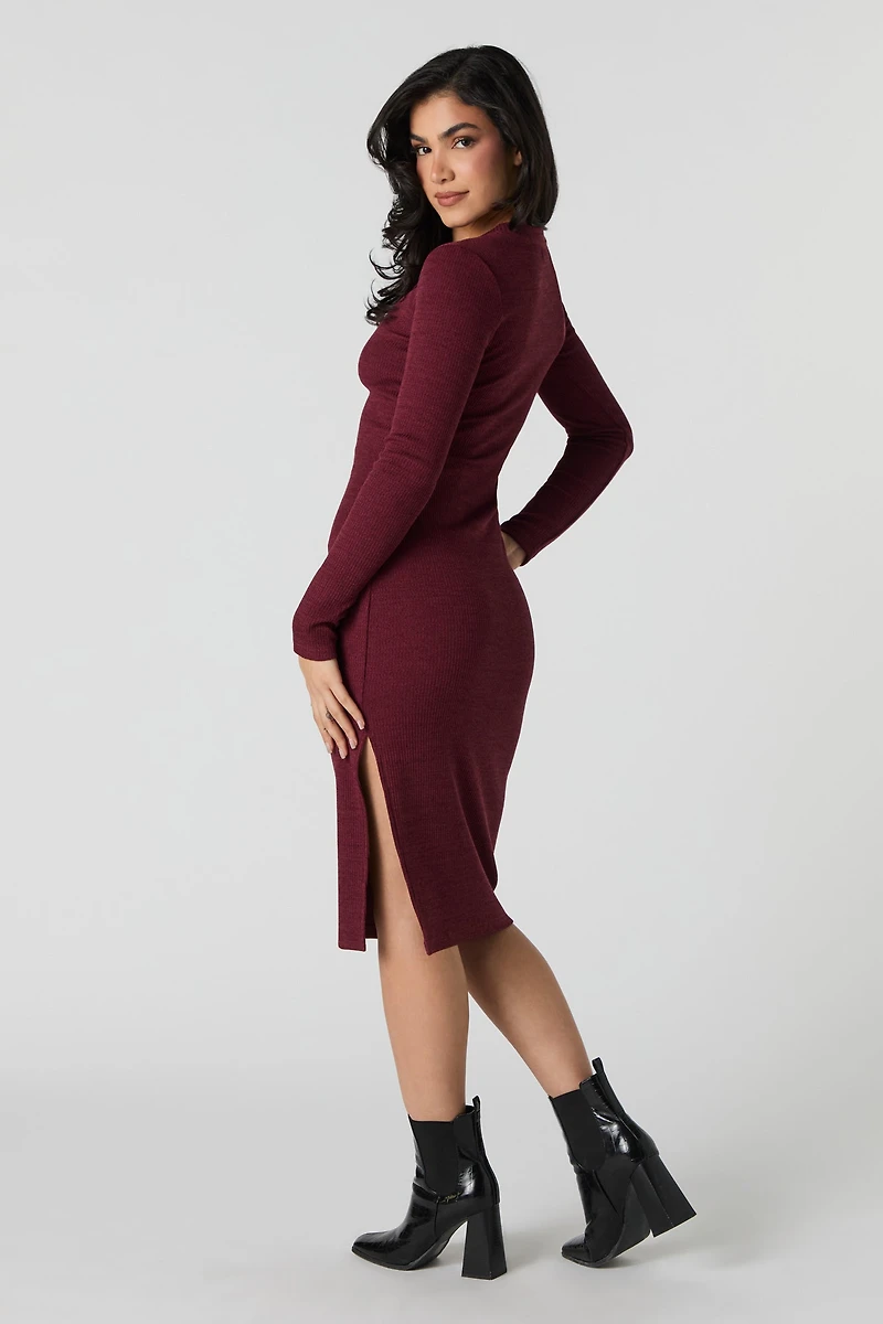 Ribbed Slit Midi Sweater Dress