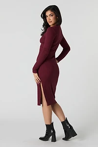 Ribbed Slit Midi Sweater Dress