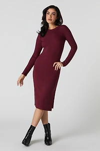 Ribbed Slit Midi Sweater Dress
