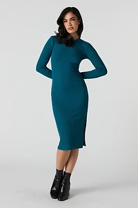 Ribbed Slit Midi Sweater Dress
