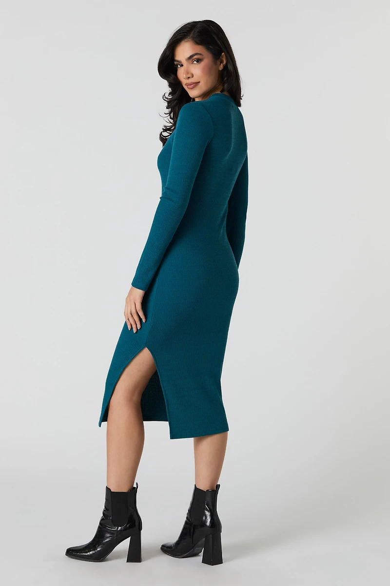 Ribbed Slit Midi Sweater Dress