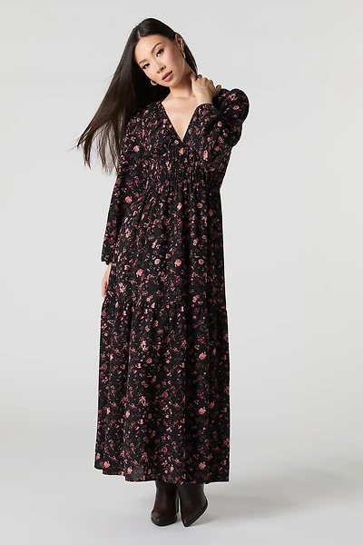 Flowy V-Neck Long Sleeve Maxi Dress