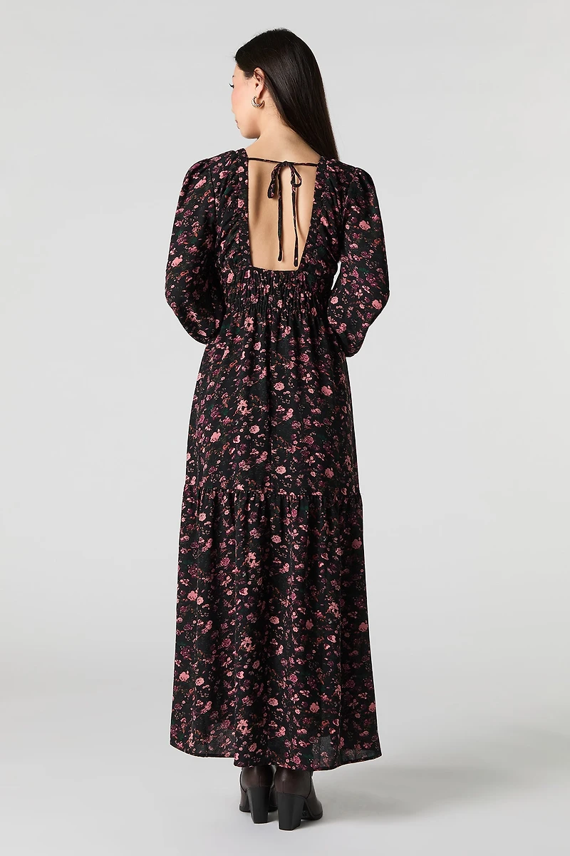 Robe maxi fluide à manche longue et col en V