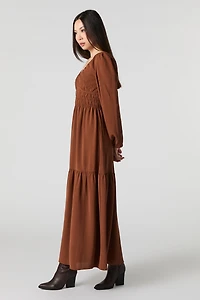Robe maxi fluide à manche longue et col en V