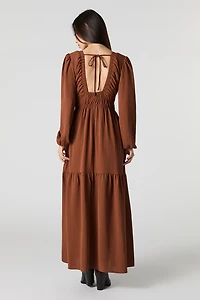 Robe maxi fluide à manche longue et col en V