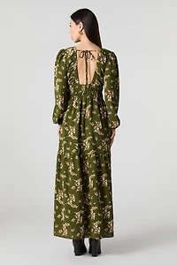 Robe maxi fluide à manche longue et col en V