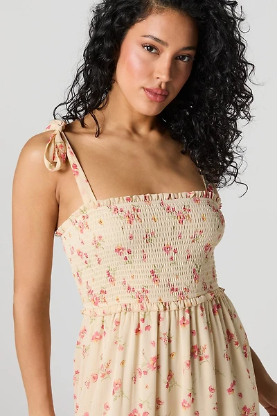 Robe midi volantée en chiffon avec attaches