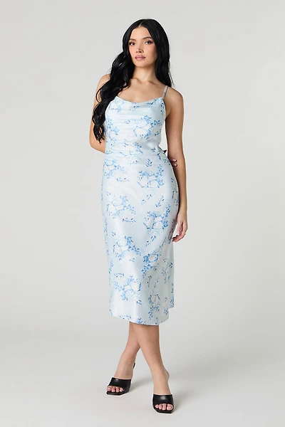 Robe midi à enfiler en satin avec col châle