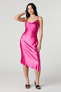 Satin Cowl Neck Midi Slip Dress