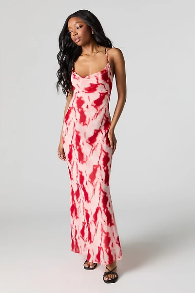 Robe maxi à dos ouvert en chiffon avec col châle